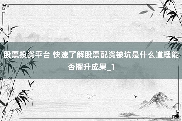 股票投资平台 快速了解股票配资被坑是什么道理能否擢升成果_1