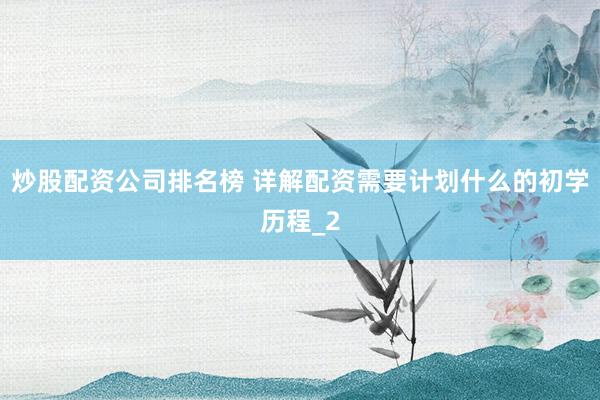 炒股配资公司排名榜 详解配资需要计划什么的初学历程_2